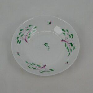 Antique Soft Paste Porcelain Sprig Green Pink Sauce Bowl 5 1/2" wide FLAW